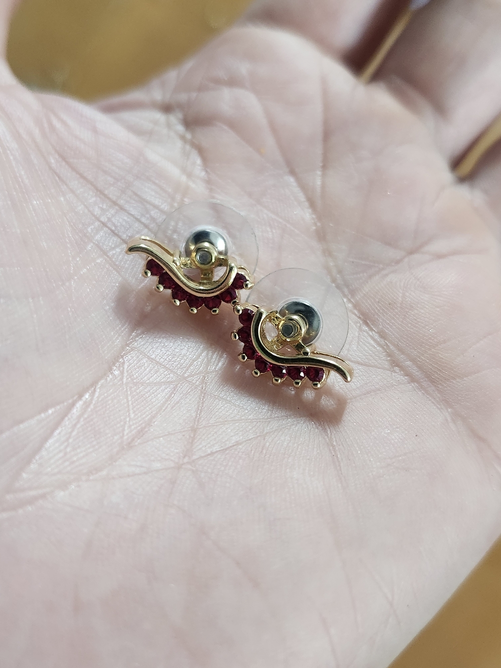 Two Pairs: Garnet & Emereld: Gold Tone Women’s Ear Climbers